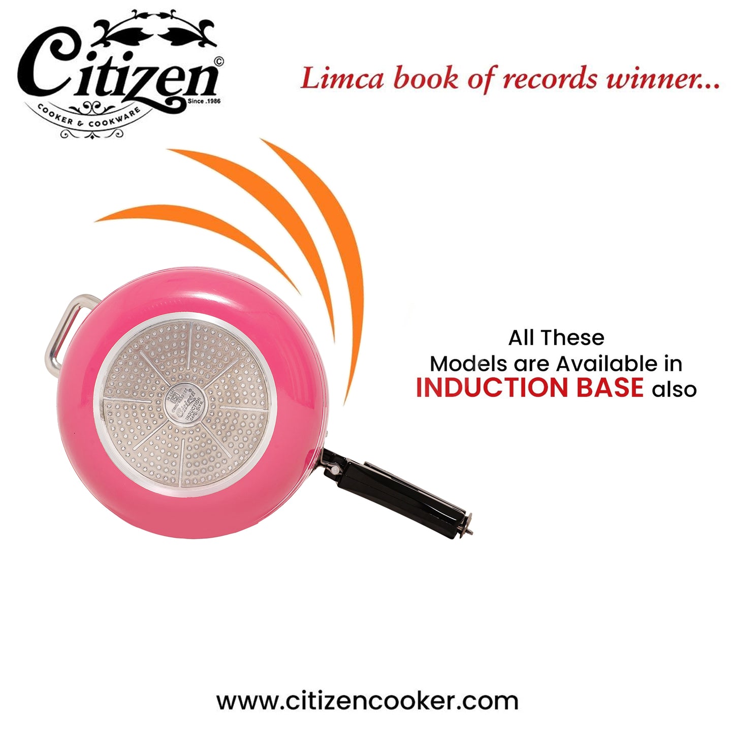 Citizen Handi Color Pink Glossy with SS Lid & Induction + Gas Compatible Inner Lid Pressure Cooker (ISI Certified)