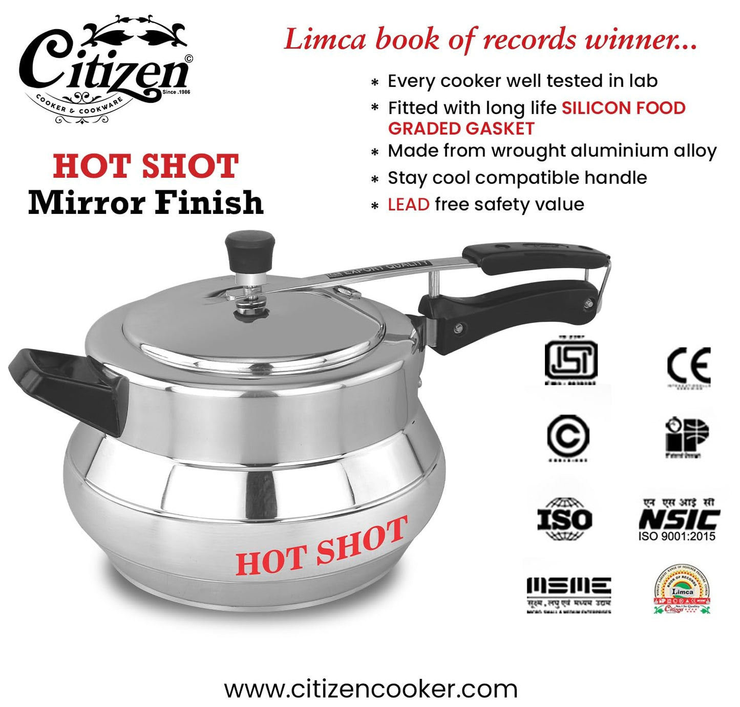 Citizen Hot Shot Matki Mirror Finish Inner Lid Pressure Cooker (ISI Certified)