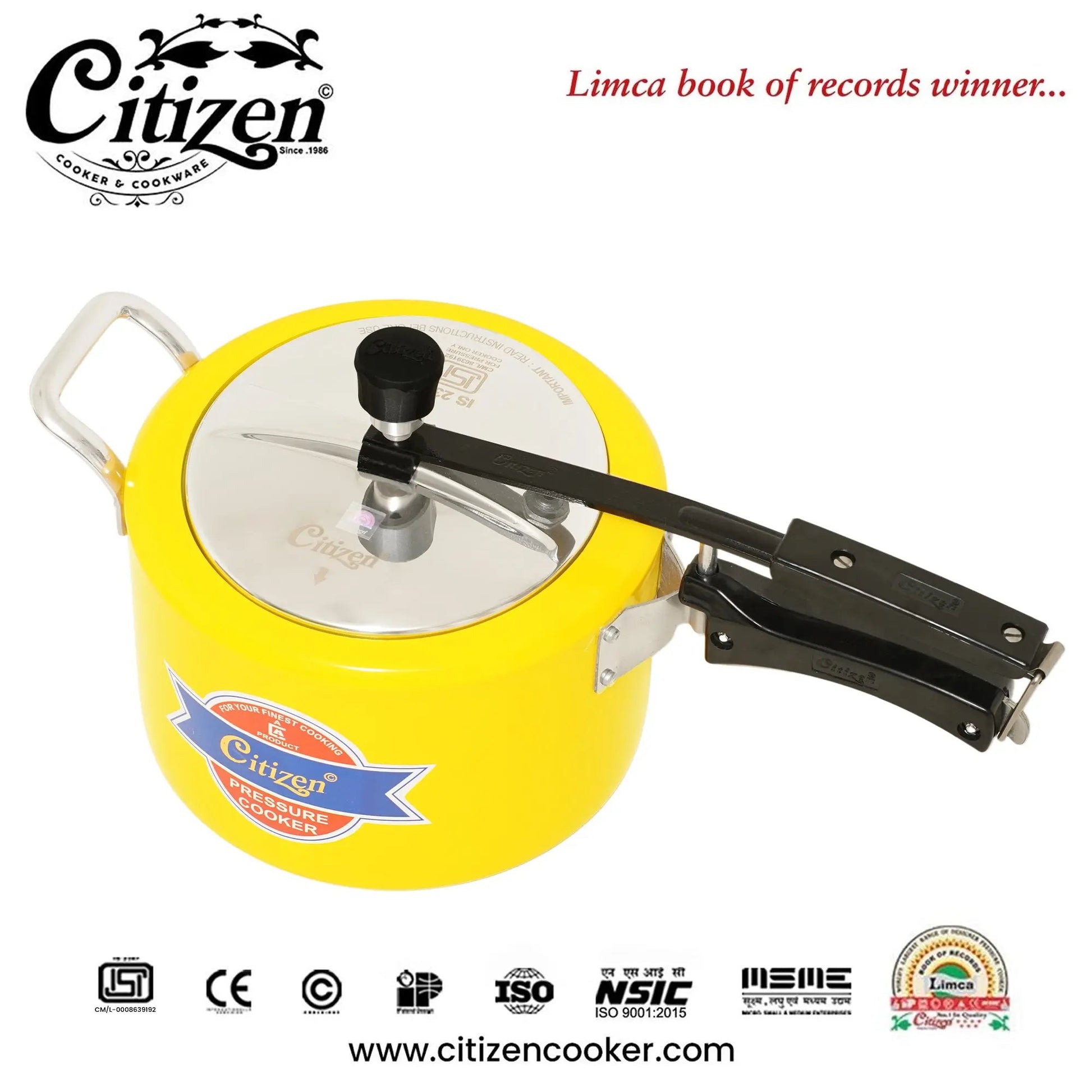 Citizen Smart Yellow Glossy with SS Lid & Induction + Gas Compatible Inner Lid Pressure Cooker (ISI Certified) Citizen