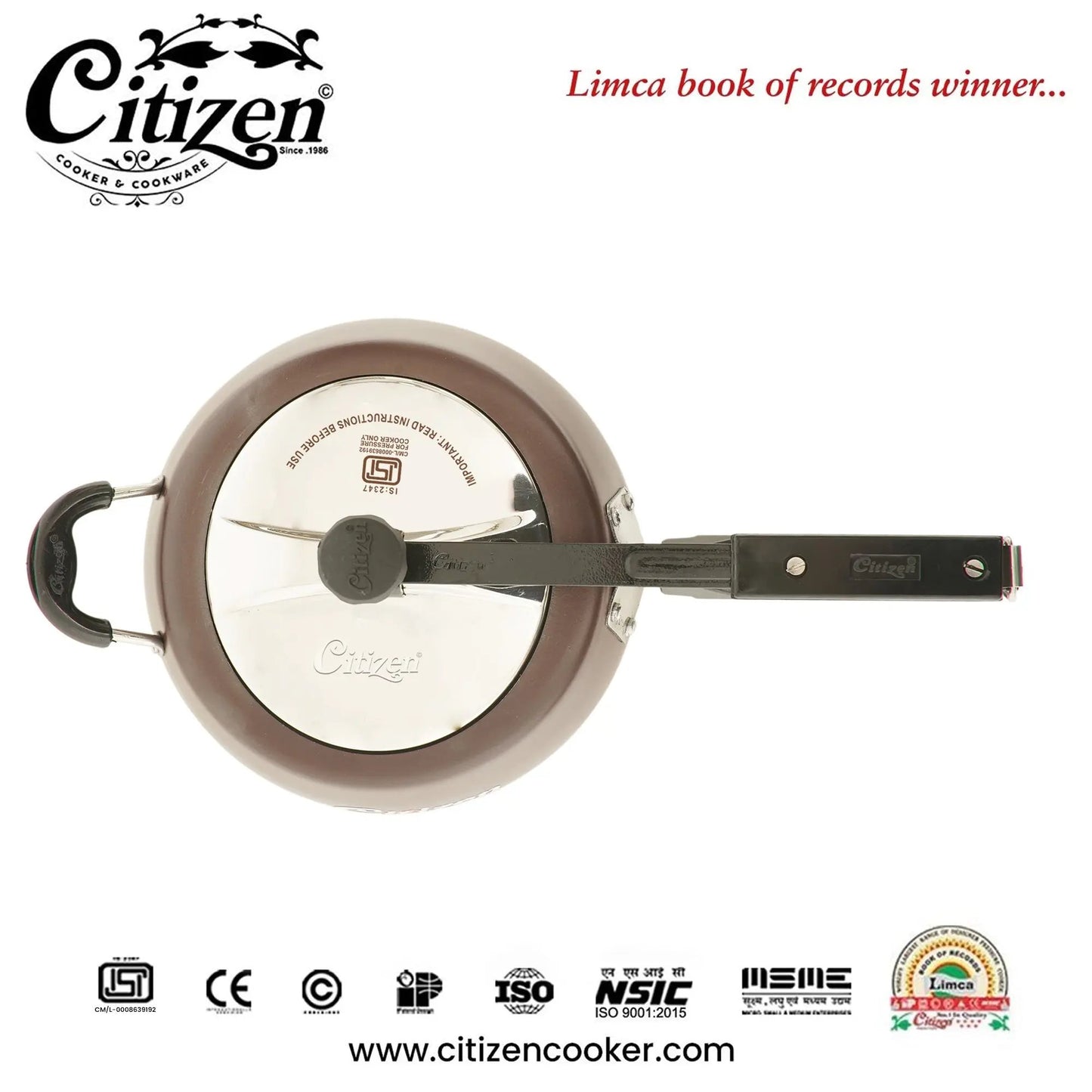 Citizen Handi Color Copper Matte with SS Lid & Induction + Gas Compatible Inner Lid Pressure Cooker (ISI Certified) Citizen