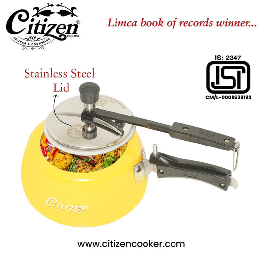 Citizen Handi Color Yellow Glossy with SS Lid & Induction + Gas Compatible Inner Lid Pressure Cooker (ISI Certified) Citizen