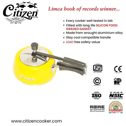 Citizen Handi Color Yellow Glossy with SS Lid & Induction + Gas Compatible Inner Lid Pressure Cooker (ISI Certified) Citizen