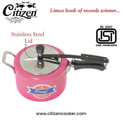 Citizen Smart Color Pink Glossy with SS Lid & Induction + Gas Compatible Inner Lid Pressure Cooker (ISI Certified) Citizen