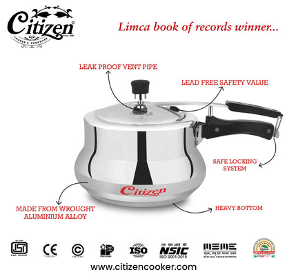 Citizen Marvel Mirror Finish Inner Lid Pressure Cooker with Gas Compatible (ISI Certified)