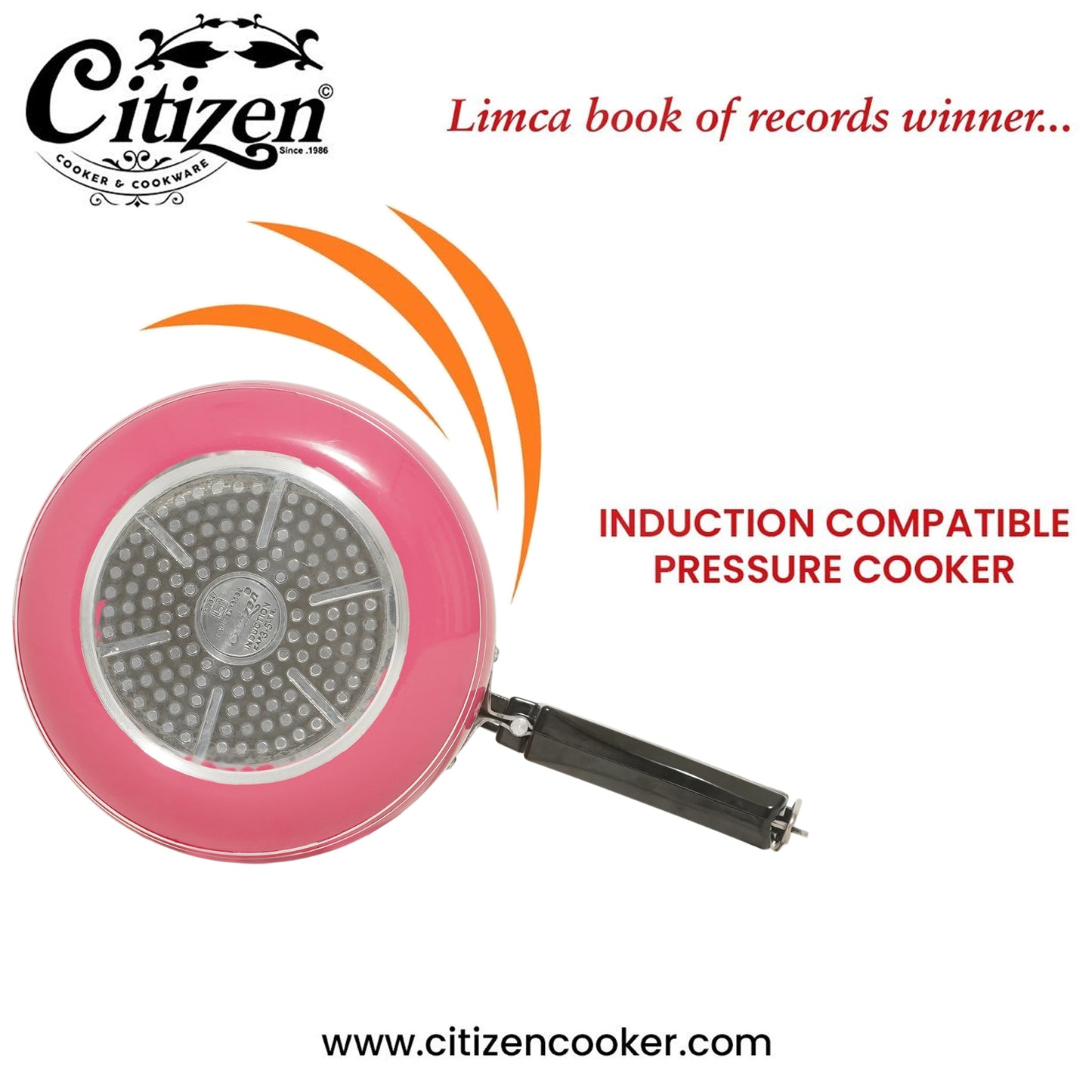 Citizen Handi Color Pink Glossy with SS Lid & Induction + Gas Compatible Inner Lid Pressure Cooker (ISI Certified)