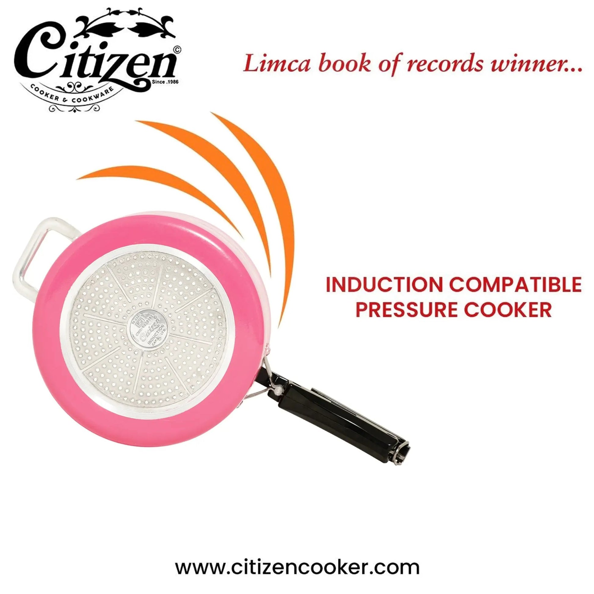 Citizen Smart Color Pink Glossy with SS Lid & Induction + Gas Compatible Inner Lid Pressure Cooker (ISI Certified) Citizen