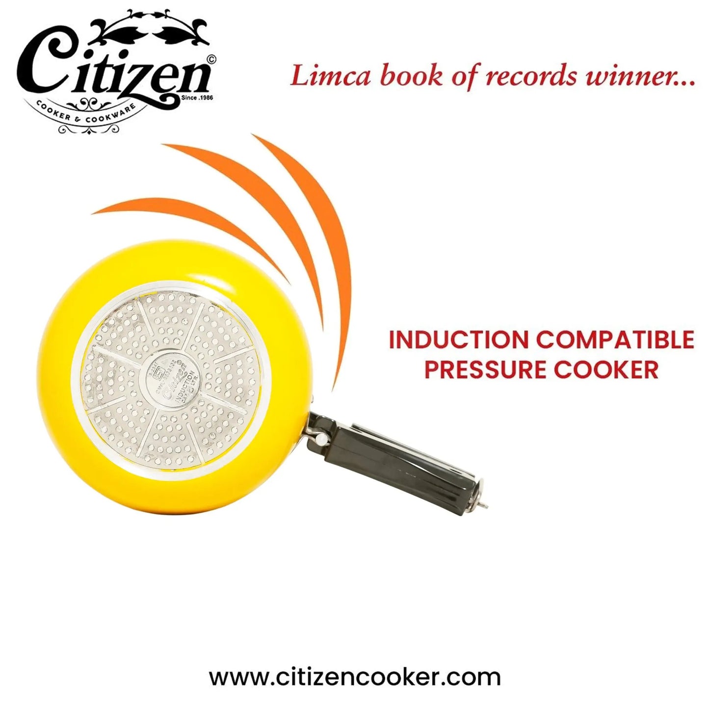 Citizen Handi Color Yellow Glossy with SS Lid & Induction + Gas Compatible Inner Lid Pressure Cooker (ISI Certified) Citizen