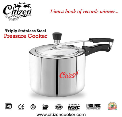 Citizen Smart TRI PLY Stainless Steel Inner Lid Pressure Cooker (ISI Certified, Induction and Gas Compatible)