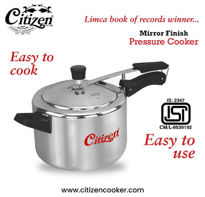Citizen Smart  Mirror Finish Induction Base Inner Lid Pressure Cooker (ISI Certified, Induction and Gas Compatible)