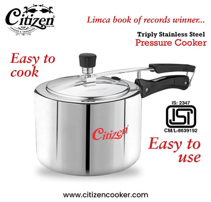 Citizen Smart TRI PLY Stainless Steel Inner Lid Pressure Cooker (ISI Certified, Induction and Gas Compatible)