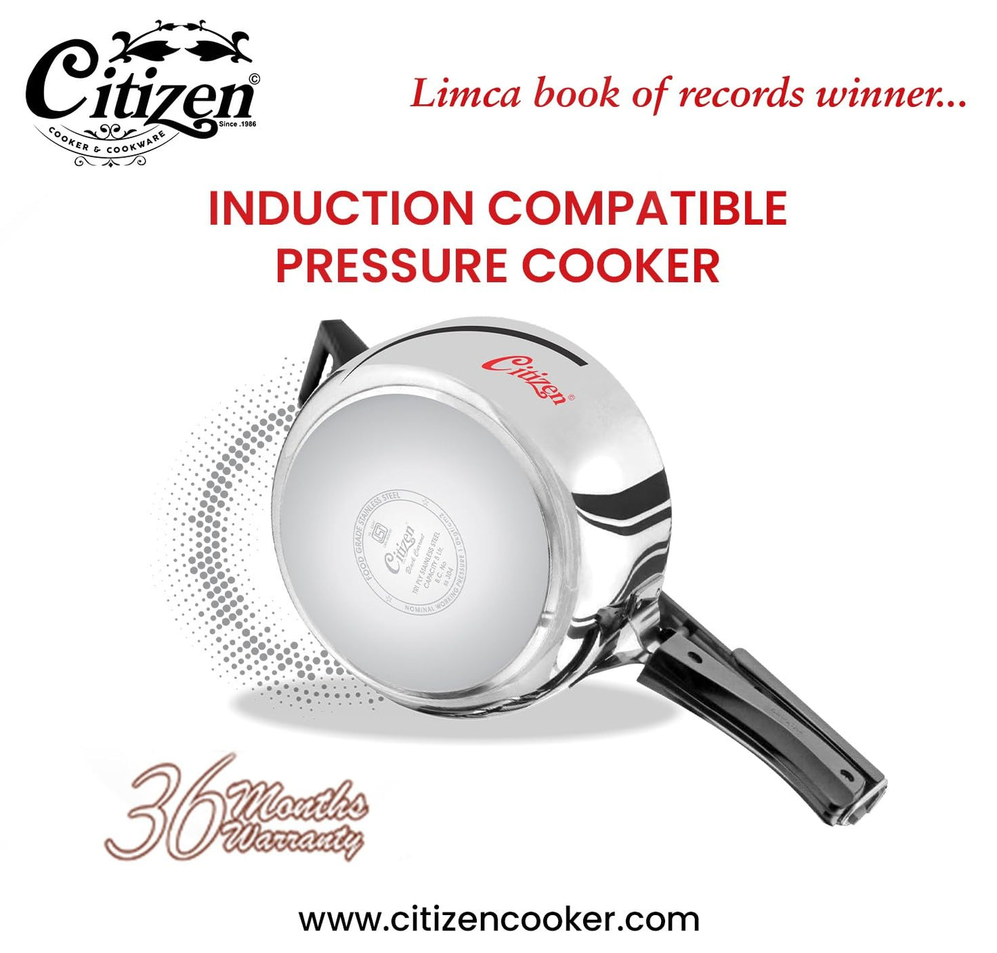 Citizen Handi TRI PLY Stainless Steel Inner Lid Pressure Cooker (ISI Certified, Induction and Gas Compatible)