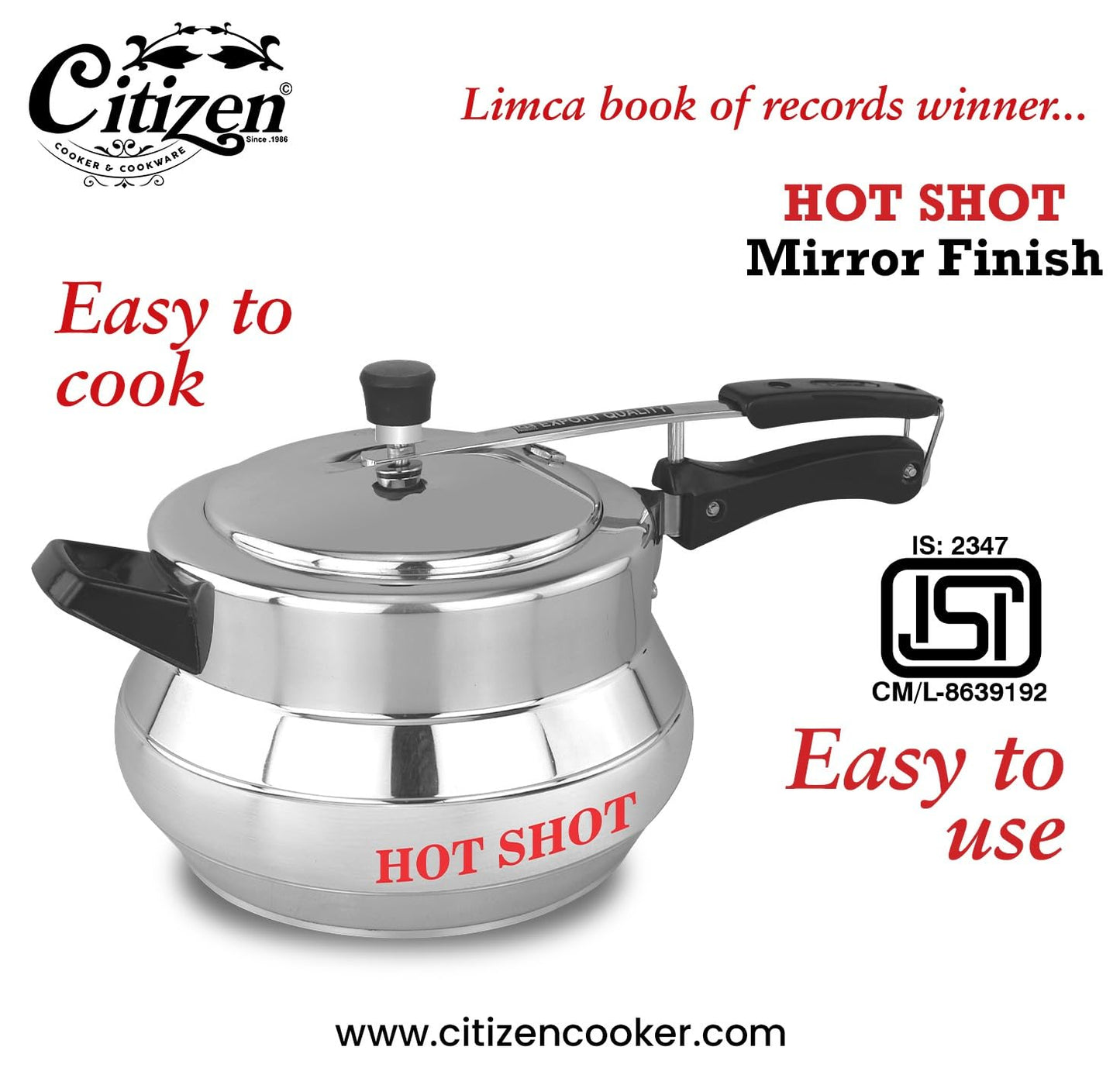 Citizen Hot Shot Matki Mirror Finish Inner Lid Pressure Cooker (ISI Certified)