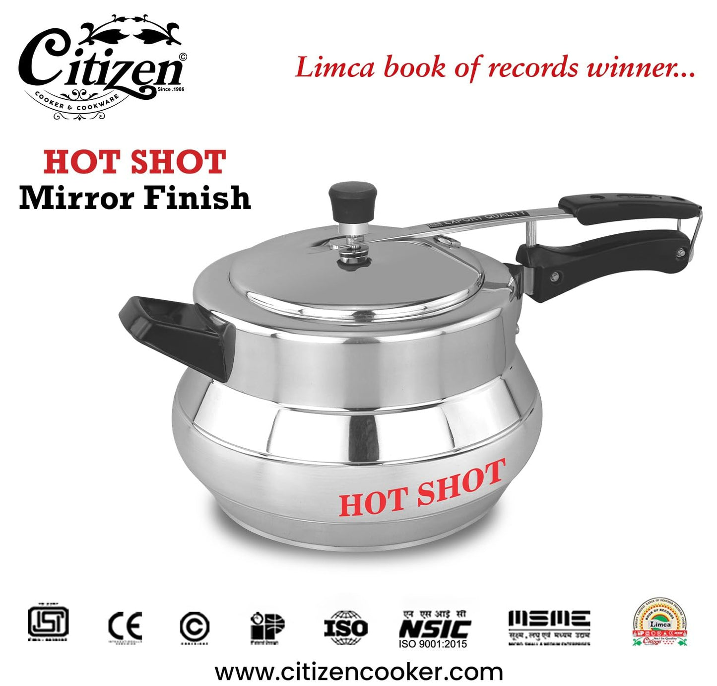 Citizen Hot Shot Matki Mirror Finish Inner Lid Pressure Cooker (ISI Certified)