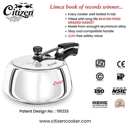 Citizen Handi TRI PLY Stainless Steel Inner Lid Pressure Cooker (ISI Certified, Induction and Gas Compatible)