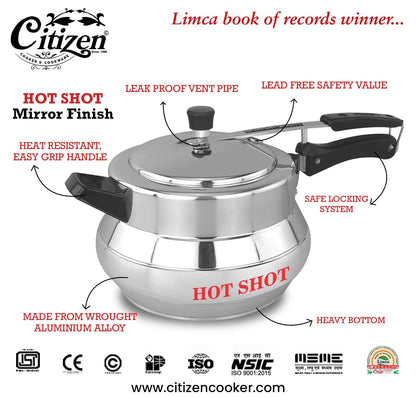 Citizen Hot Shot Matki Mirror Finish Inner Lid Pressure Cooker (ISI Certified)