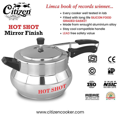 Citizen Hot Shot Matki Mirror Finish Inner Lid Pressure Cooker (ISI Certified)