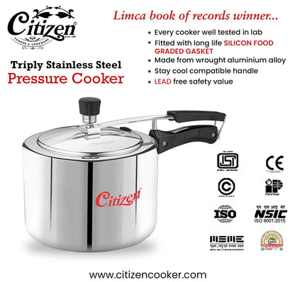Citizen Smart TRI PLY Stainless Steel Inner Lid Pressure Cooker (ISI Certified, Induction and Gas Compatible)