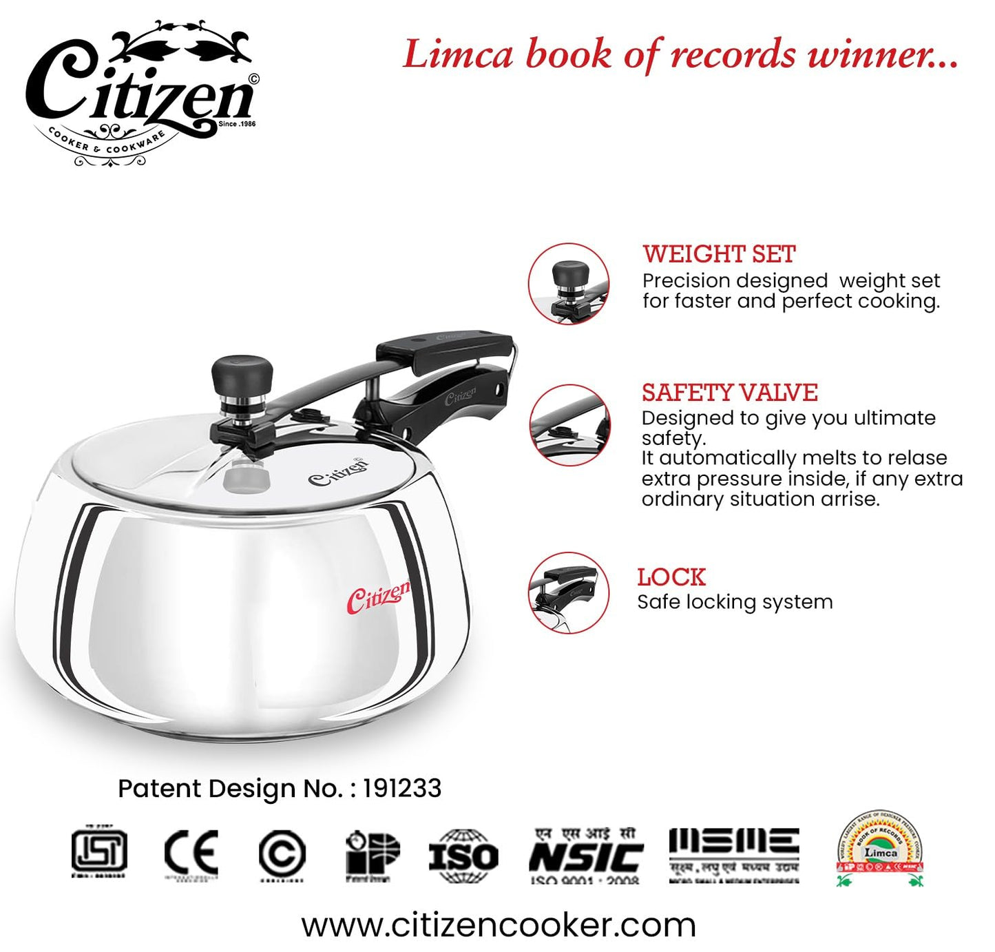 Citizen Handi TRI PLY Stainless Steel Inner Lid Pressure Cooker (ISI Certified, Induction and Gas Compatible)