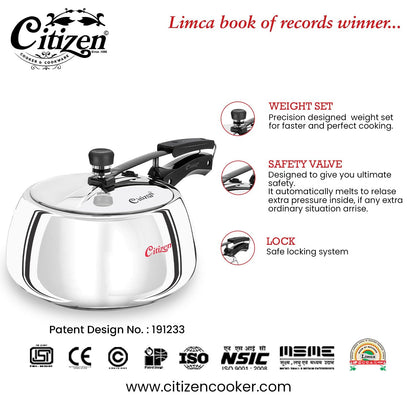Citizen Handi TRI PLY Stainless Steel Inner Lid Pressure Cooker (ISI Certified, Induction and Gas Compatible)